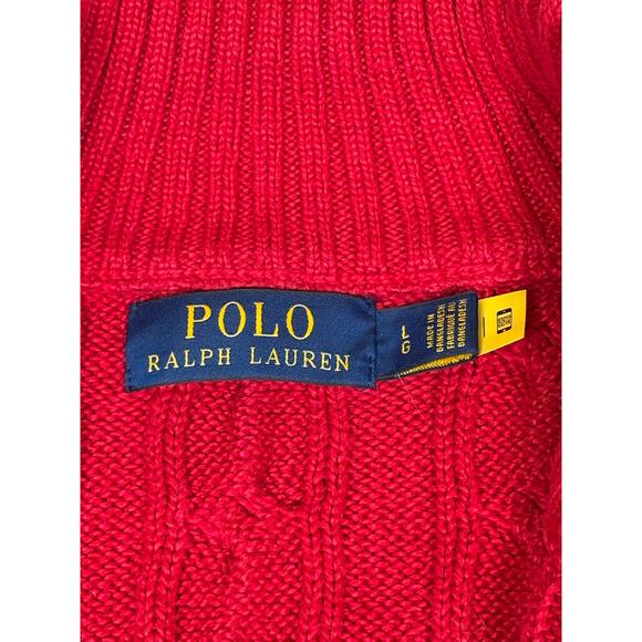 POLO Ralph Lauren Quarter Zip Cable Knit Cotton Sweater Men's Large Red Preppy - Picture 4 of 5